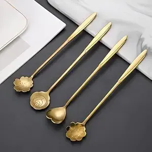 Gold Tone Dessert Spoon Set with Decorative Flower and Heart Shaped Spoon Heads 4 Pcs AG4S-6 Rs.39 @ Amazon