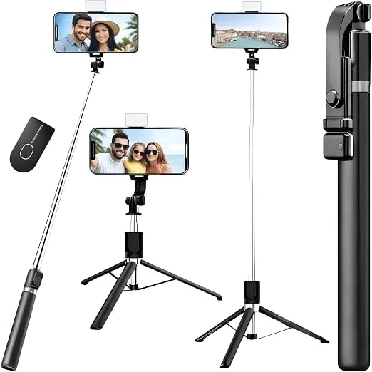 170cm Professional Selfie Stick Tripod with Integrated LED Light & Wireless Bluetooth Remote – Extra Tall 67" All-in-One Phone Stand for Vlogging,Travel & Live Streaming –Universal for All Smartphones Rs.414 @ Amazon