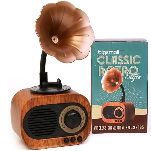 Bigsmall Vintage Retro Gramophone Bluetooth Speaker Premium Retro-Style Vintage Portable Decorative Speaker with Hands-Free Calling, Rich Sound Quality, 6-Hour Battery Life Includes 6-Month Warranty