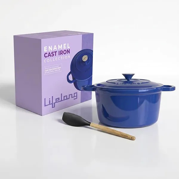 Lifelong Enamel Cast Iron Dutch Oven with Lid (5.6L, 28cm) | Oven, Gas & Induction Compatible | Slow Cooking, Even Heat Distribution, Nontoxic, Durable, Naturally Nonstick, No Stains & Scratch (Blue) Rs.2889 @ Amazon