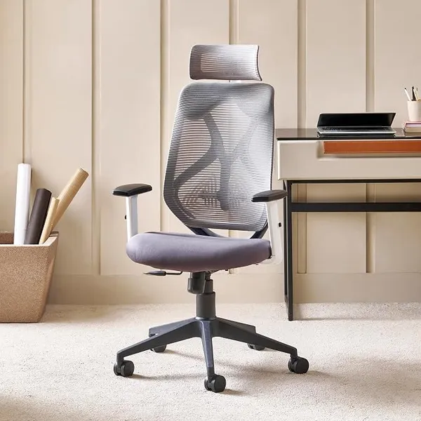 [HDFC CC] Home Centre | Yuva ErgofitStudy and Office Chairs | Polyester Blend | Grey | 1 Year Warranty on Manufacturing defect