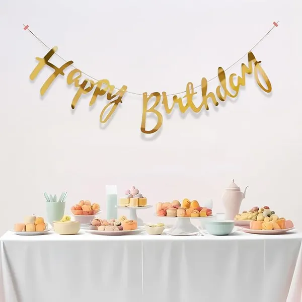Party Propz Happy Birthday Banner for Decoration - 1 Pc Cursive Metallic Golden Birthday Banner for Decoration for Boy, Girl, Bday Decorations (Cardstock) Rs.82 @ Amazon
