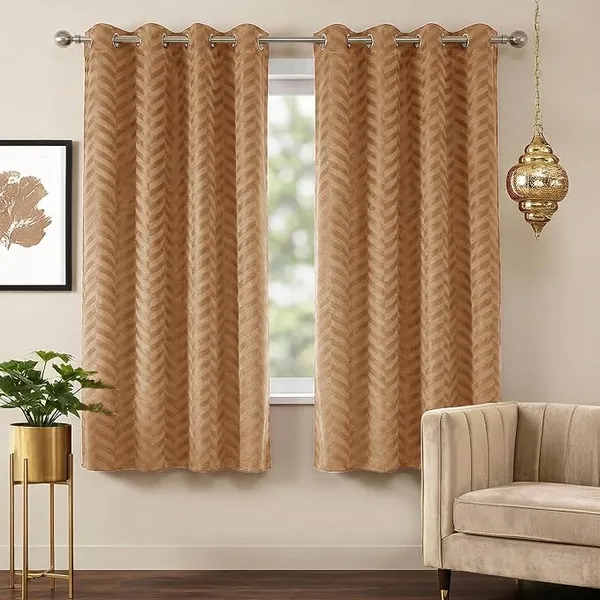 Velvet Room Darkening Window Curtains 5 Feet Set of 2, Beige