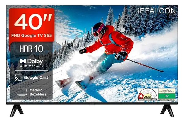 [Apply ₹3000 Coupon] iFFALCON 101 cm (40 inches) FHD Smart Google TV | Dolby Audio 20 watts | HDR 10 | Metallic Bezel-Less | Multiple Viewing Mode | 40S55