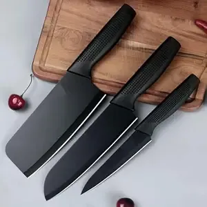 Stainless Steel Professional Kitchen Knife Set, 3-Piece Meat and Chef's Knife with Non-Slip Handle, Manual Sharpening for Home and Restaurant Use