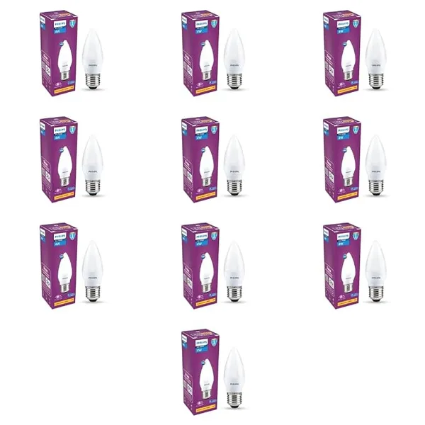 PHILIPS 4W LED Frosted Candle Bulb | Warm White 3000K | E4 Base | Energy Efficient Decorative LED Light | Soft Glare-Free Illumination | Pack of 10 Rs.660 @ Amazon