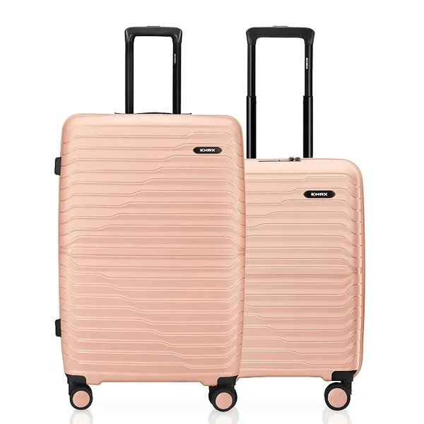 HRX Kyoto 2-Piece Luggage Set (Cabin + Medium) Peach Polypropylene Hard Shell Suitcase Set - Premium Travel Trolley Bags with 8 Spinner Wheels, Number Lock & Water Resistant Body