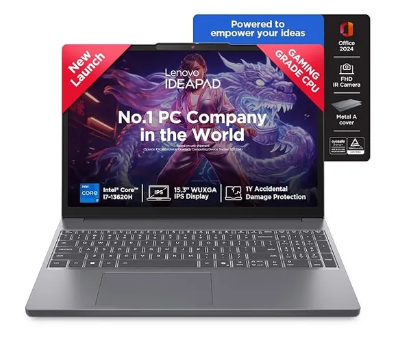 [ICICI / AXIS CC EMI] Lenovo IdeaPad Slim 3 Smartchoice 13th Gen Intel Core i7-13620H 15.3 inch (38.8cm) WUXGA IPS Laptop (16GB RAM/512GB SSD/Windows 11/Office 24/Metal A Cover/Backlit Keyboard/Luna Grey/1.6Kg), 83K101JGIN