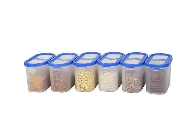 Cutting EDGE 360ー top view 3 line stackable BPA-free modular design air-tight kitchen storage container (1200ml - 5 cup - 40 oz) - set of 6, peppy blue