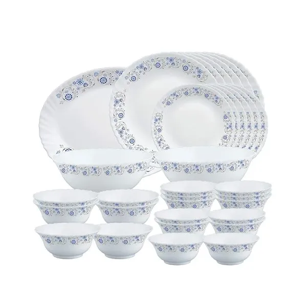 Larah by Borosil Mist Opalware Dinner Set, 33-Pieces, White