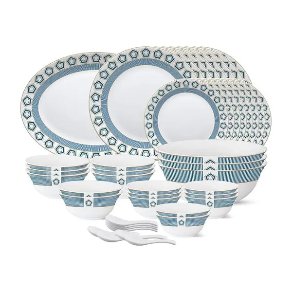 Larah by Borosil - Tiara Series, Crystal, 44 Pcs, Opalware Dinner Set, White
