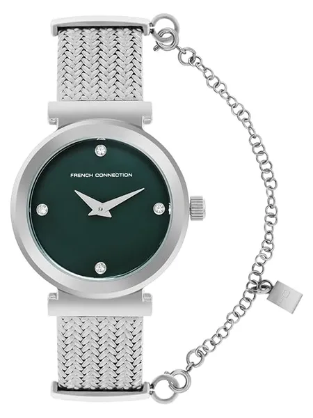 French Connection 2 Hands Green Round Dial Stainless Steel Mesh Strap | Casual | Premium | MOP Dial with Stones Feature | Wrist Watch for Women - FCH8SM Rs.1498 @ Amazon