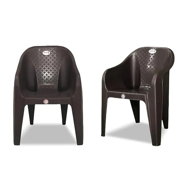 Plastic Arm Chair for Home, Garden, Office, Living Room, Cafeteria Plastic Outdoor Chair | 1 Year Warranty | Color - Brown | Set of 2