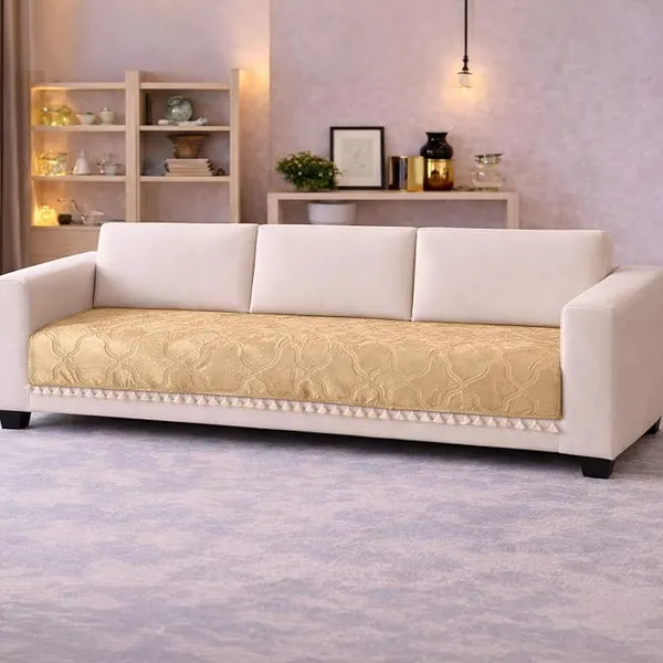 Cortina Velvet Sofa Cover with Tassels | Sofa Couch Protector | Machine Washable Sofa Topper (White, 2 Seater)