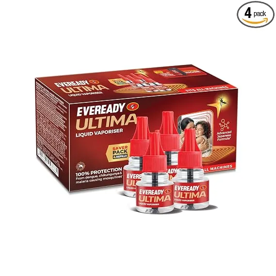 Eveready Ultima Mosquito Repellent Refill, Fits All Machines, Advanced Japanese Formula, 100% Protection from Dengue, Chikungunya & Malaria, Pack of 4