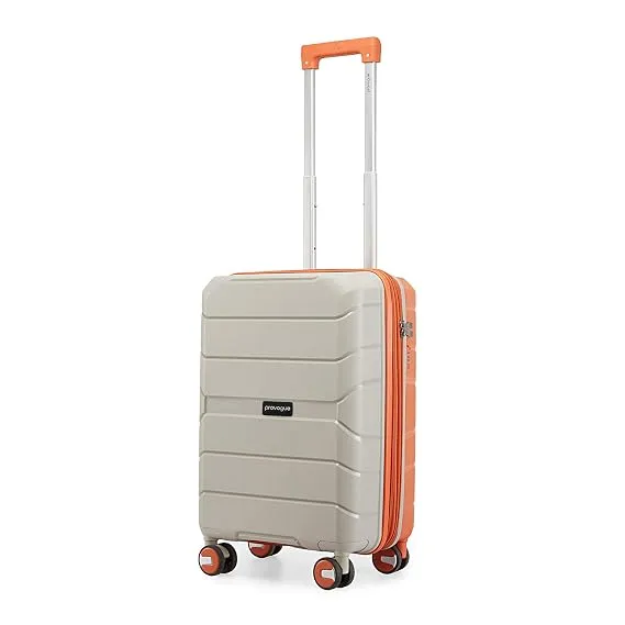 Provogue Cascade Hard-Sided PP 55 Cm Suitcase/Cabin Trolley Bag Small| Expandable Space with 8 Wheels Trolley Bags for Travel |Combination Lock|5 Year Warranty (Timberwolf Grey/Burnt Orange)
