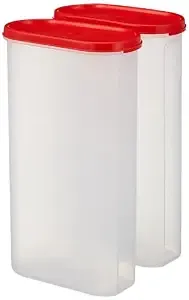 Amazon Brand - Solimo Modular Plastic Storage Containers with Lid (3 L each) | Stackable | BPA-Free | Multipurpose Use for Snacks, Spices, & more (Set of 2) (Light Red)