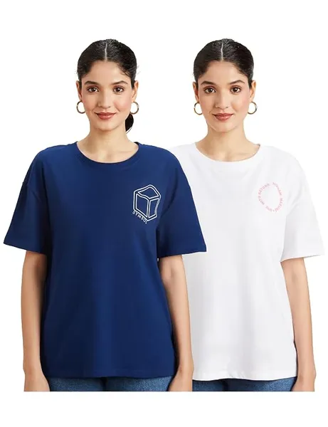 Amazon Brand - Symbol Women Cotton Stretch Oversized Fit Round Neck Half Sleeve T-Shirt (Available in Plus Sizes) Rs.339 @ Amazon