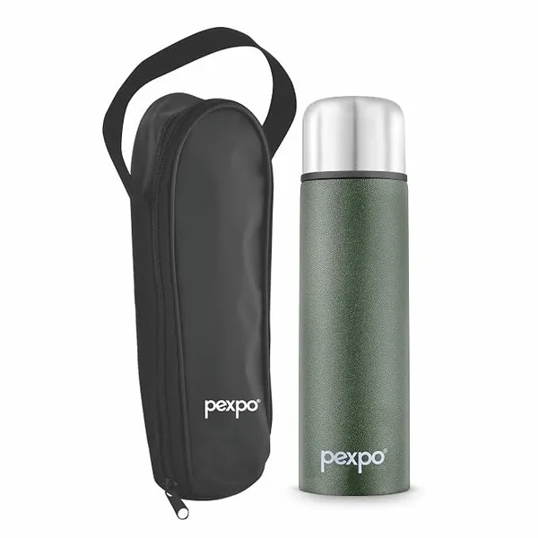 Go24 pexpo Flip Pro 750 Hot & Cold | Vacuum Insulated Stainless Steel Flask - 730ml | Military Green | Zipper Bag |Steel Bottle|Leak Proof|Travelling|School & Trekking|Office|Gym