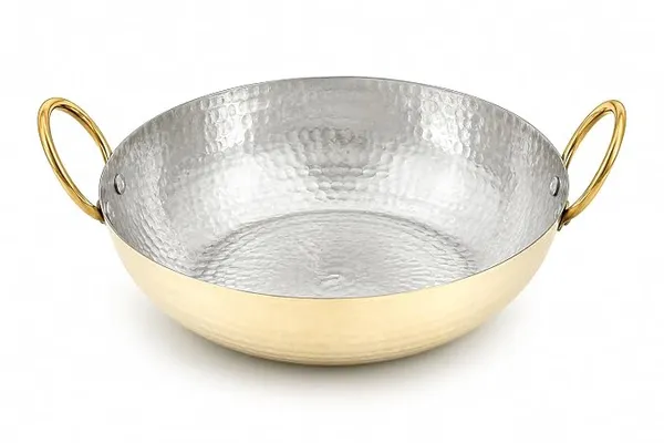Brass Kadai 2000 ml, Traditional Brass kadai for Kitchen Cooking, Food Preparation, Serving, Indian Cookware, Durable Metal Utensil for Home and Kitchen Use