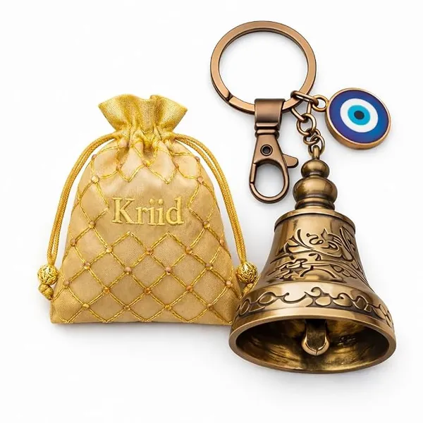 Tibetan Guardian Bell Keychain with Evil Eye – Lucky Protection Charm for Bike, Car & Keys | Metal Rider Gift | Motorcycle Accessory