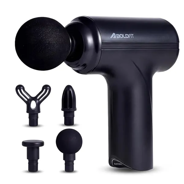 Boldfit Massage Gun for Pain Relief Full Body Deep Tissue Muscle Massager with 4 Pro Heads, 6 Speed Levels & Type-C Charging with 3000mAh Battery for Gym & Home BoldGun CompactX Mini, Black Rs.734 @ Amazon