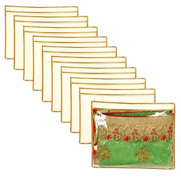 Premium Non-Woven Saree Covers - Transparent Window Storage Organizer for Wardrobe & Travel - 14x16 Inch (PACK OF 6) Rs.96 @ Amazon