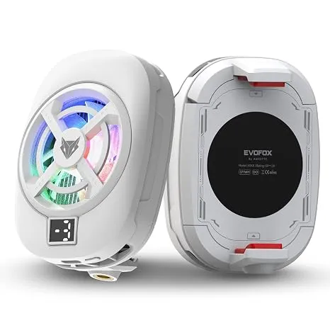 EvoFox Hailstone S Phone Cooler for Gaming | 15W 3 Level Cooling | 5000 RPM 7-Blade| Clamp Mount | RGB | Semiconductor Tech | Type-C Powered & Display | Compatible for Android and iPhones (White)
