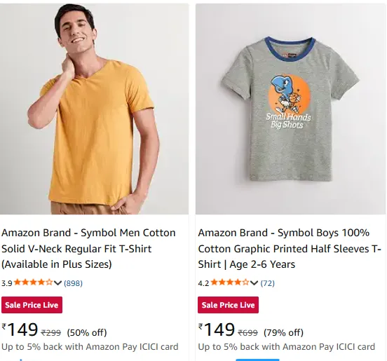 Amazon Brand - Symbol clothing upto 86% off + Coupon starting From Rs.129 @ Amazon