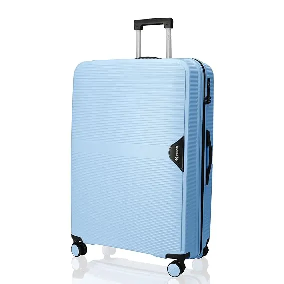 HRX Parabola Large Size Light Blue Polypropylene Hard Shell Suitcase - Premium Travel Trolley Bag with 8 Spinner Wheels, Number Lock & Water Resistant Body