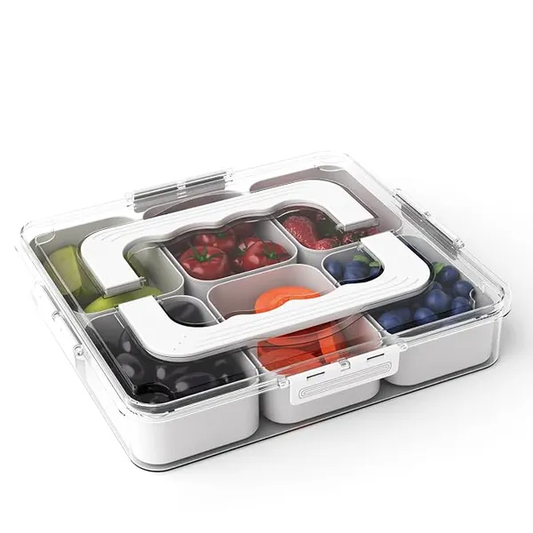 Lifelong 6-Compartment Fridge & Kitchen Storage Box with Handle | Airtight Container |BPA-Free Food Tray for Fruits, Veggies, Dry Snacks| Multi-Grid Organizer for Pantry, Travel & Meal Prep