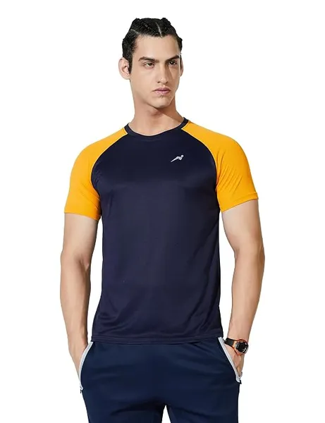 Amazon Brand - Symbol Men's Color Block Active Regular Fit Sports T-Shirt | Round Neck | Half Sleeve (Available in Plus Sizes) Polyester