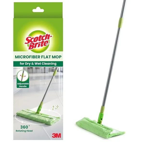 Scotch-Brite Dry Microfiber Flat Dust Mop for Floor Dusting & Wet Cleaning | Broom Replacement | 360° Rotating Head, Adjustable Handle | Floor, Glass & Wall Cleaning | Green | No Additional Refill Rs.799 @ Amazon