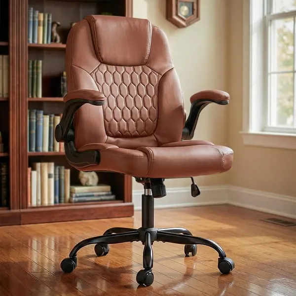 [HDFC CC] DROGO Aurum Ergonomic Office Chair for Work from Home | Computer Chair for Study | PU Leather Executive Boss Chair with Flip-Up Armrest, Cushion Seat & Lumbar Support | Heavy Duty Metal Base (Brown) Rs. 7020 @ Amazon