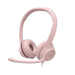 [HDFC CC] Logitech H390 Wired Headset for PC/Laptop, Stereo Headphones with Noise Cancelling Microphone, USB-A, in-Line Controls, Works with Chromebook - Rose