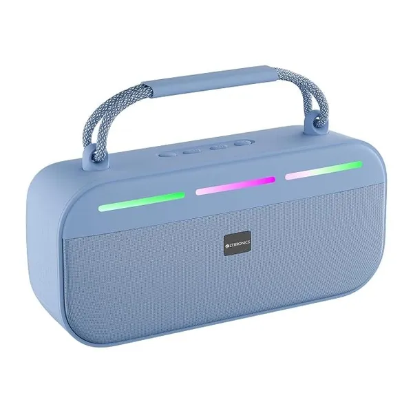 Zebronics Sound Feast 45 Portable Bluetooth Speaker, 20W RMS, Up to 5h Playback, 6.6cm Driver, Deep Bass, 4 RGB Modes, BT v5.4, USB, mSD, TWS, Type-C Charging, Carry Handle (Blue)