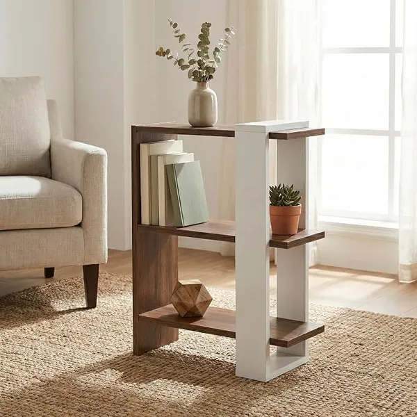 [Apply 3% Coupon] Opus 3-Tier Modern Side Table & Nightstand, Dark Walnut & White