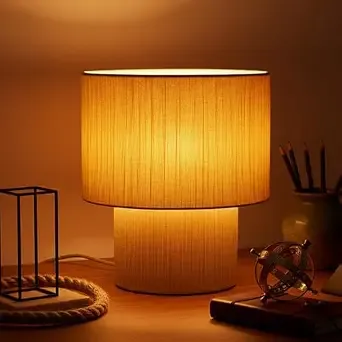 PrettyKrafts Rafia & Metal Table Lamp (Bulb Not Included) | Rafia Lampshade with Sturdy Metal Base | Modern Decorative Bedside, Study & Living Room Table Lamp | Warm Ambient Lighting for Home Décor