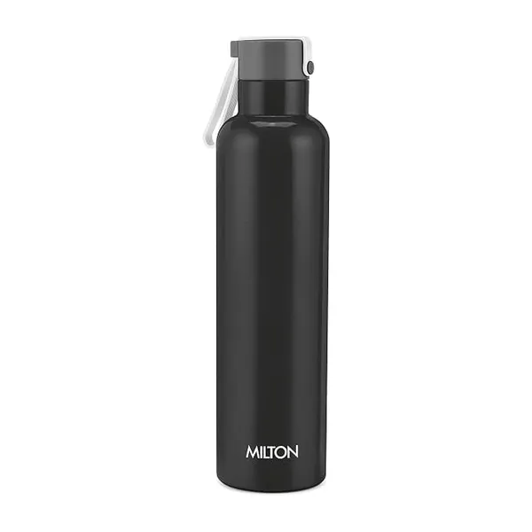 Milton Felice 1000 Thermosteel Water Bottle 880 ml, 24 Hr Hot and Cold I Leak Proof Lid, ISI Certified I Vacuum Insulated I for Office, Gym, School I Black