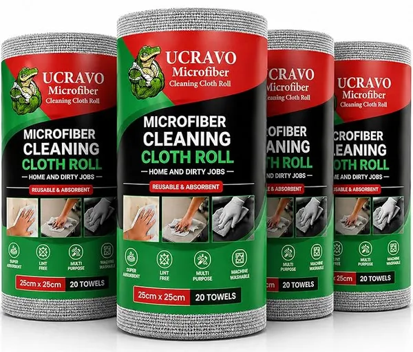UCRAVO Reusable Kitchen Towel Roll - 8000 Times Washable | Soft & Highly Absorbent Eco Bamboo Wipes | Better Alternative to Dishcloth & Kitchen Tissue Paper Roll | 80 Sheets for Home & Glass Cleaning