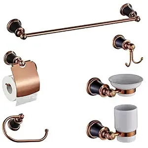 ALTON CopperBlack Brass, 6-Piece Bathroom Accessories Set, | Towel Rail, Towel Ring, Soap Dish, Tumbler Holder, Toilet Paper Holder, Robe Hook