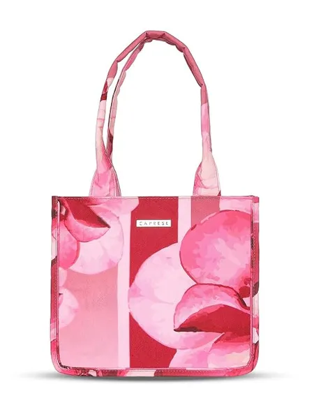 Caprese IRIS Floral Printed Pink Poly Canvas Large Tote Handbag