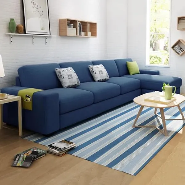 [HDFC CC] FURNY Junnoy 5 Seater Fabric LHS L Shape Sofa Set (Left Hand Facing-Blue)