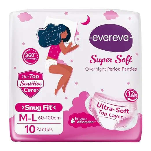 Evereve Super Soft Period Panty For Girls & Women, (s- M), 10 Pcs, 360 Degree Overnight Coverage, Ultra-Soft Top Layer, High Absorbency For Heavy Flow, Maternity Postpartum Disposable Panty Rs.119 @ Amazon