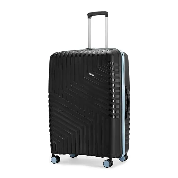 Core Large Check-in Suitcase 75 cm 28 inch Polypropylene Hard Trolley Bag, 8 Spinner Wheels, Recessed Number Lock, Lightweight Luggage for Men & Women Midnight Black/Arctic Blue