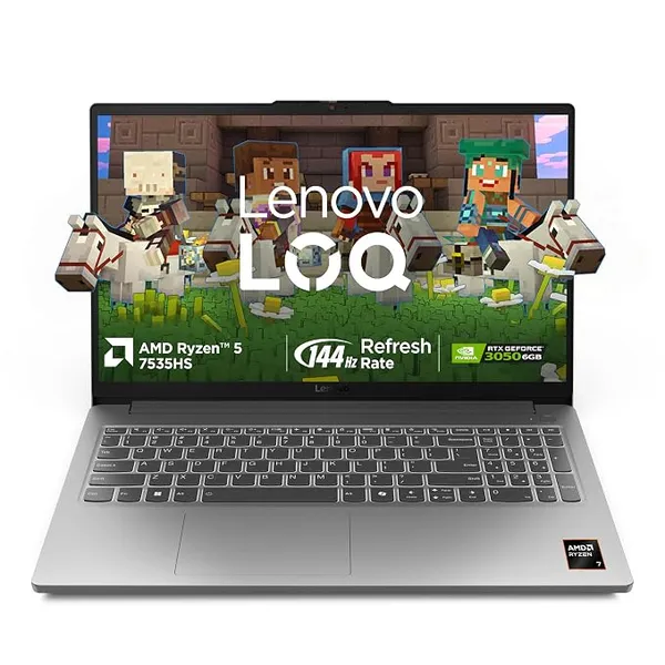 [ICICI / AXIS CC EMI] Lenovo LOQ Essential AMD Ryzen 5 7535HS | NVIDIA RTX 3050 6GB (16GB RAM/512GB SSD/FHD IPS/144Hz Refresh Rate/15.6" (39.6cm)/Windows 11/Office Home 2024/Grey/1.8Kg), 83S000JCIN Gaming Laptop