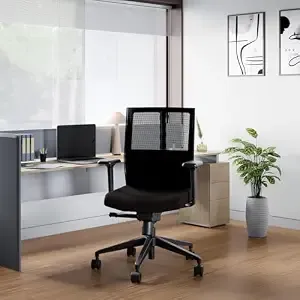 [Apply ₹5000 Coupon] Interio by Godrej Chair, Cross Full Back Large Knitted Fabric Ergonomic Chair (Black Ink), 1 Year Warranty, Adjustable Armrest