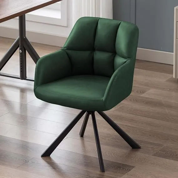 [Apay ICICI CC] Amazon Brand - Solimo Battle 360° Swivel Arm Chair | Mid-Back Faux Leather Upholstered with Metal Base | Modern Office, Study & Computer Desk Chair | Dark Green Color