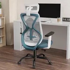 [HDFC CC OFFER] Furnivo Titan Ergonomic Office Chair for Home & Office | Adjustable Armrests | 120 Recline | Lumbar Support | Thick Cushioned Seat | Heavy-Duty Base | 3 Years Warranty (Eco White Blue)