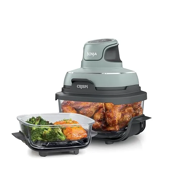 [Apay ICICI CC] Ninja Crispi 1700W CleanCrisp Glass Air Fryer | 1.4L & 3.8L containers, Microwave, Freezer and Dishwasher Safe, Non-Toxic Glass Portable Cooking System with 2 year Warranty
